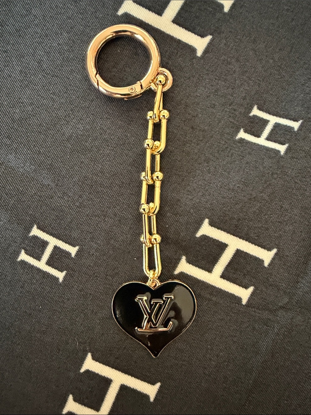 Handcrafted Black and Gold Heart Keychain Charm